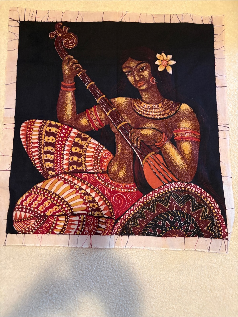 Hindu Goddess Wall Art Panel in Black, Red & Gold